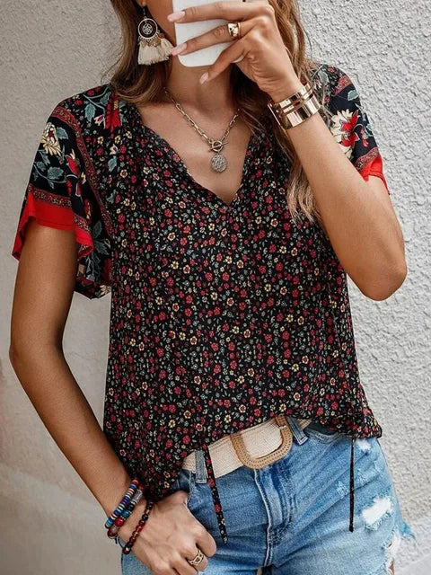Boho V-hals Damtoppar - Elegant Sommarstil för Vardagsbruk-4