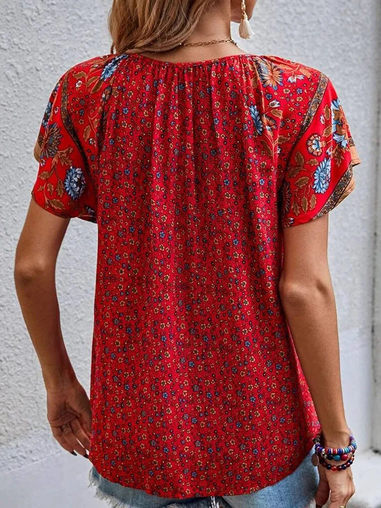 Boho V-hals Damtoppar - Elegant Sommarstil för Vardagsbruk-6