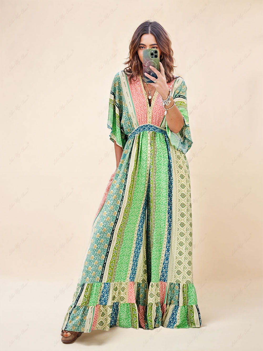Elegant Boho Jumpsuit För Damer - Lös Passform & Hållbarhet-3