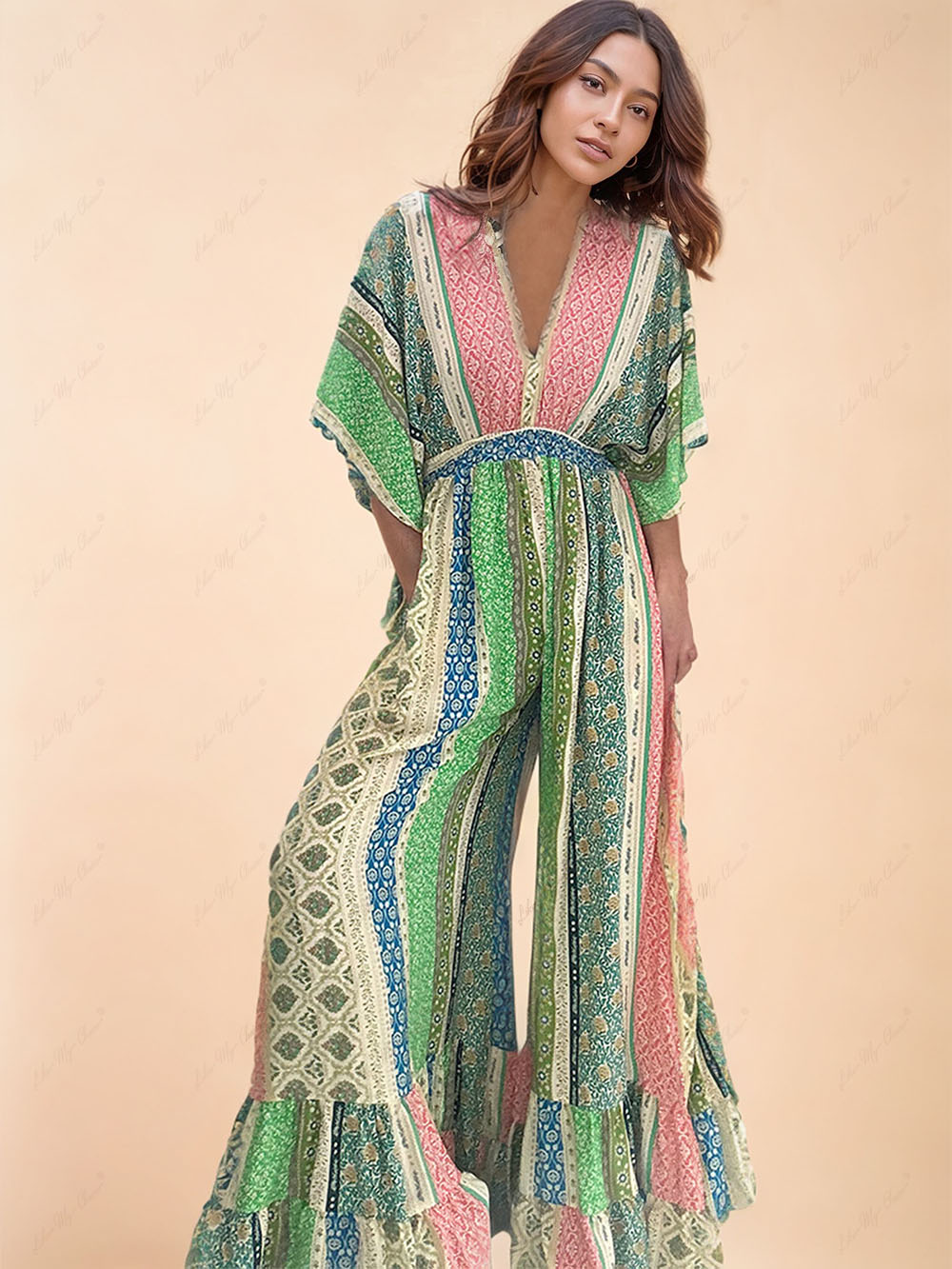 Elegant Boho Jumpsuit För Damer - Lös Passform & Hållbarhet-4