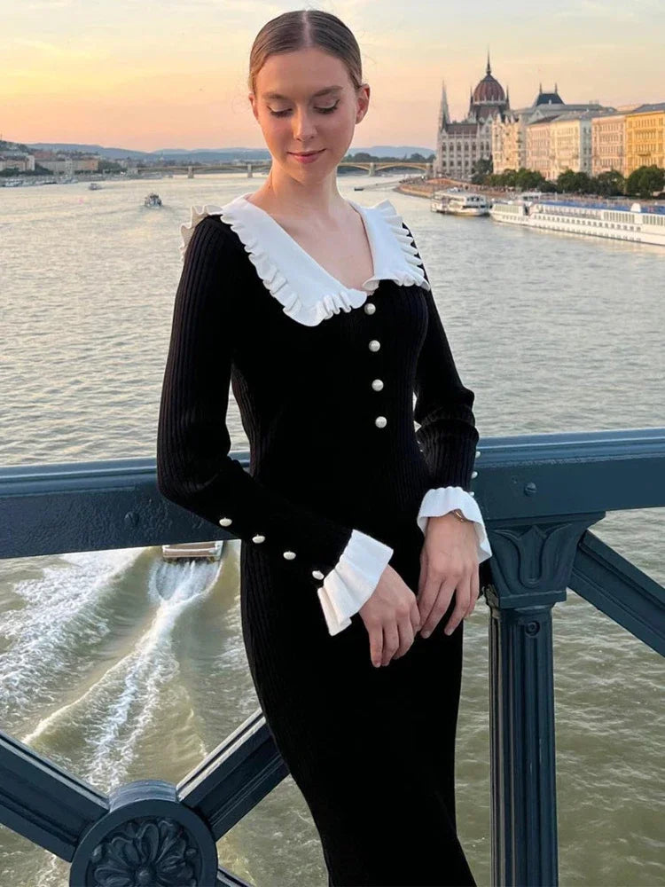 Elegant Maxiklänning Dam med Hög Midja och Rufsade Detaljer-6