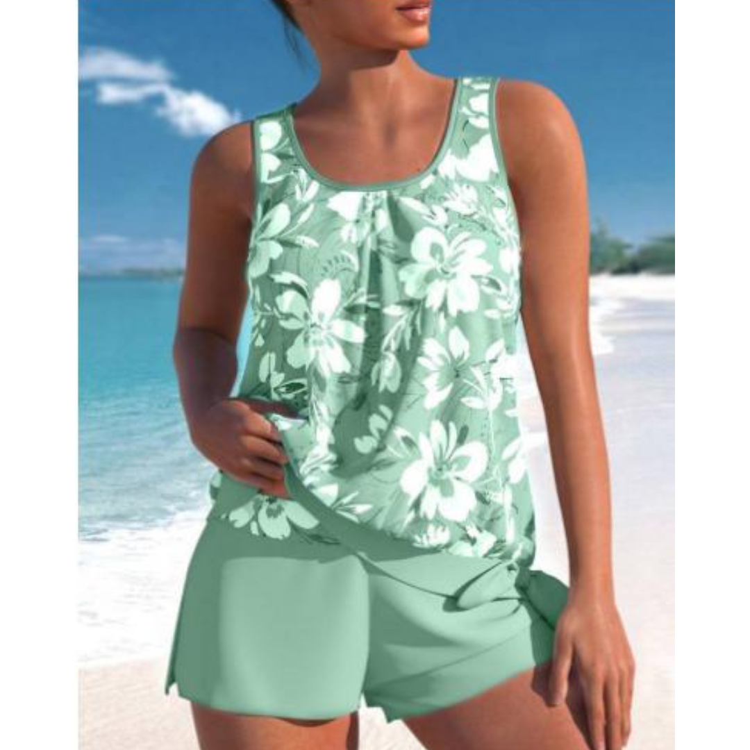 Variant image for Elegant Blommig Tankini för Kvinnor - Tvåfärgad Design-19