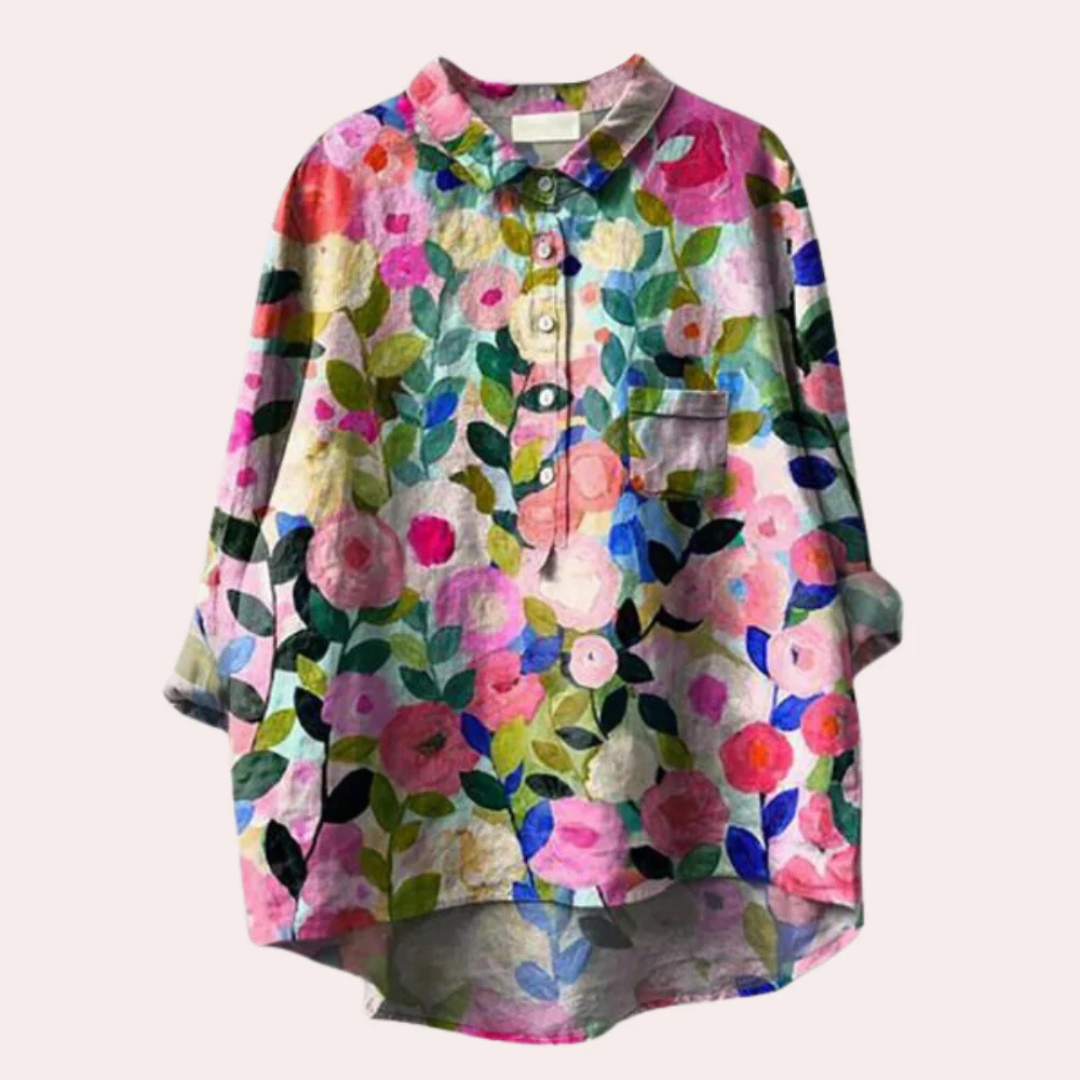 Elegant Damblus Med Blommigt Tryck För Sommarens Stil-3