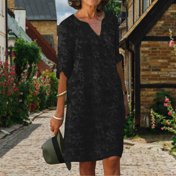 Variant image for Elegant Bärnstenklänning För Kvinnor - V-Ringning & Blommönster-9