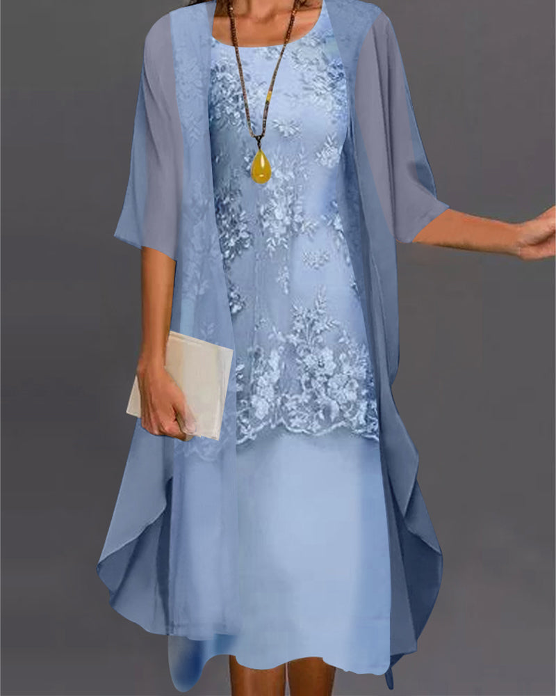 Variant image for Elegant Tvådelad Chiffongklänning Dam - Perfekt Sommarklänning-1