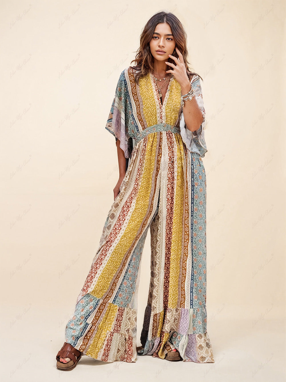 Elegant Boho Jumpsuit För Damer - Lös Passform & Hållbarhet-1