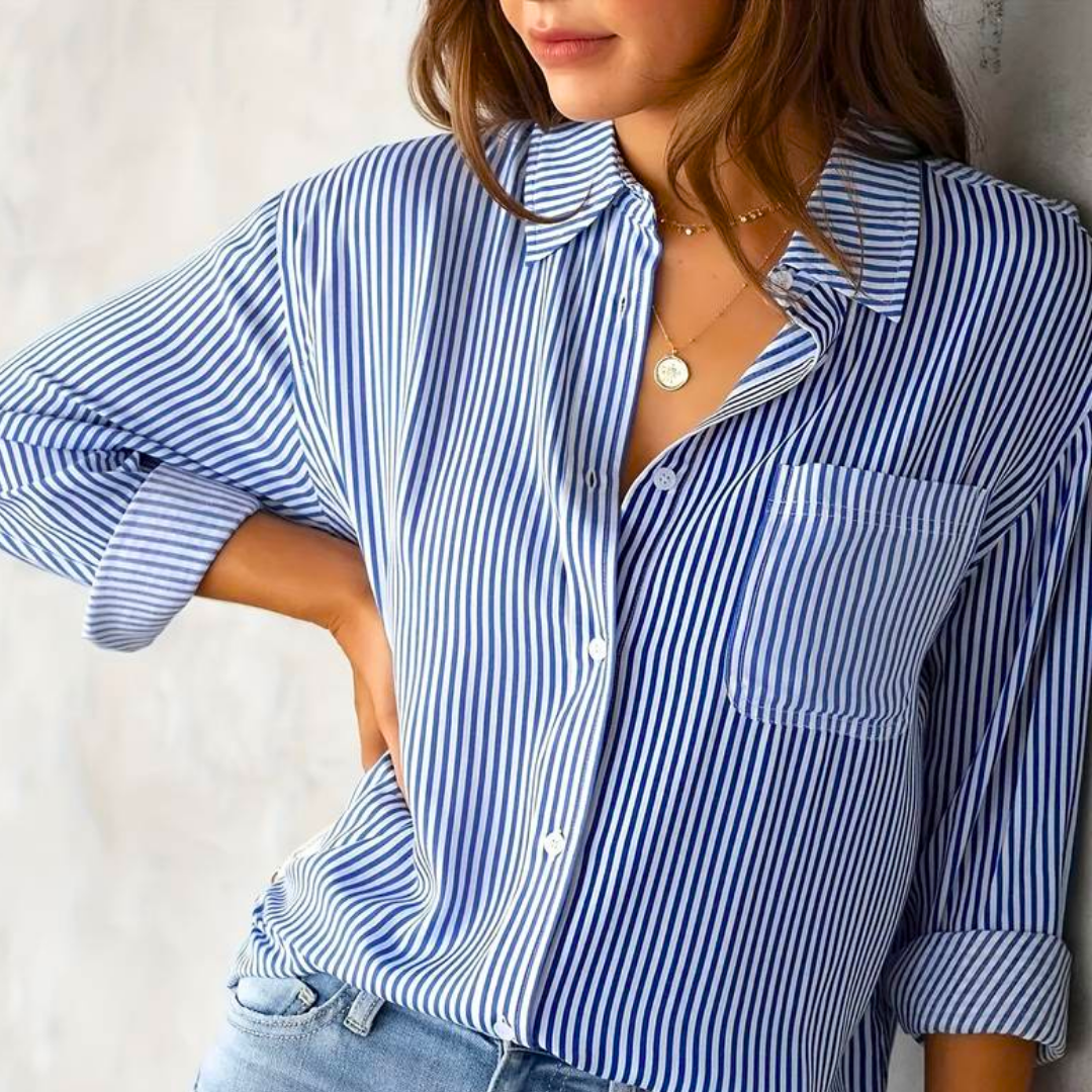Elegant Randig Blus Dam - Tidlös Stil och Komfort-1
