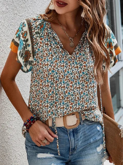 Boho V-hals Damtoppar - Elegant Sommarstil för Vardagsbruk-1
