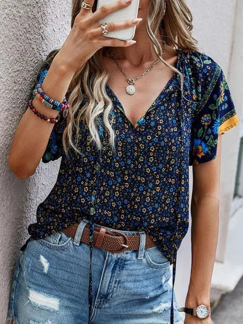 Boho V-hals Damtoppar - Elegant Sommarstil för Vardagsbruk-2