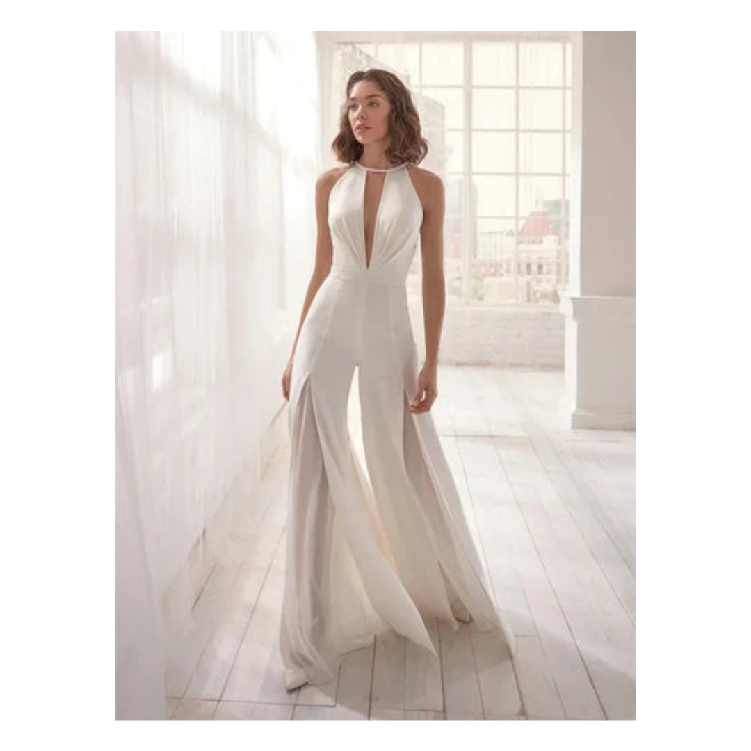 Elegant Olivgrön Jumpsuit med V-Ringning för Kvinnor-1