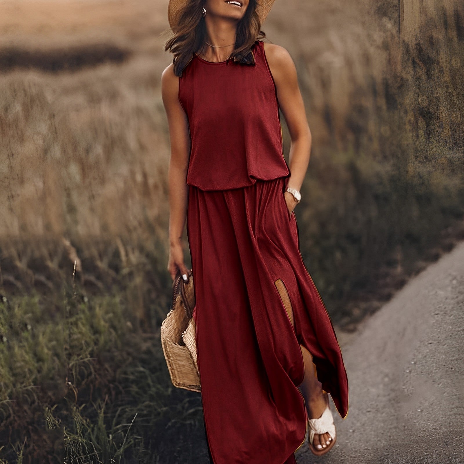 Elegant Ärmlös Maxiklänning Dam – Färgglad Sommarstil-1