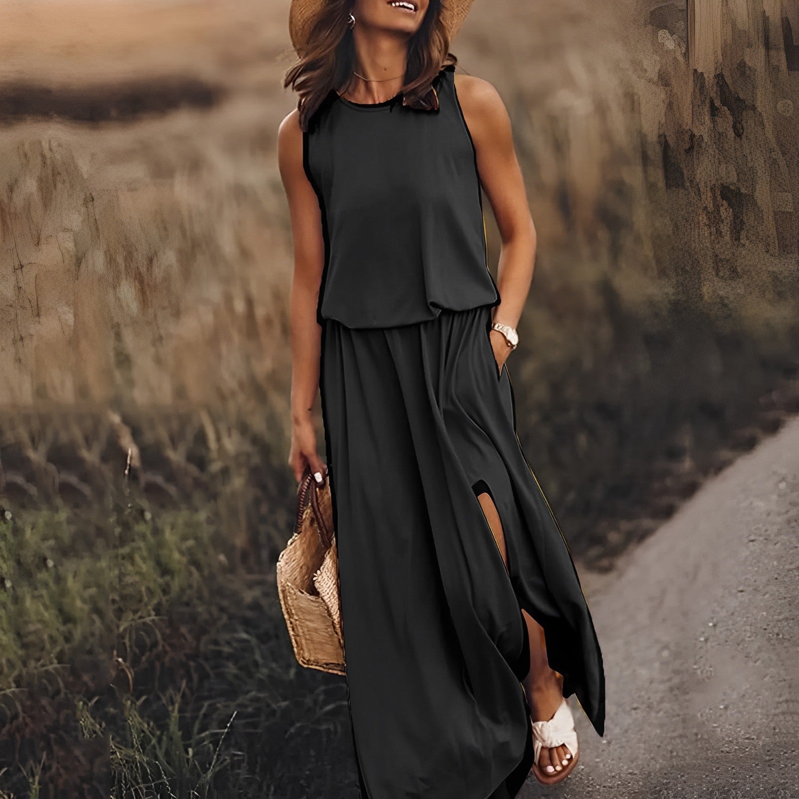 Elegant Ärmlös Maxiklänning Dam – Färgglad Sommarstil-2