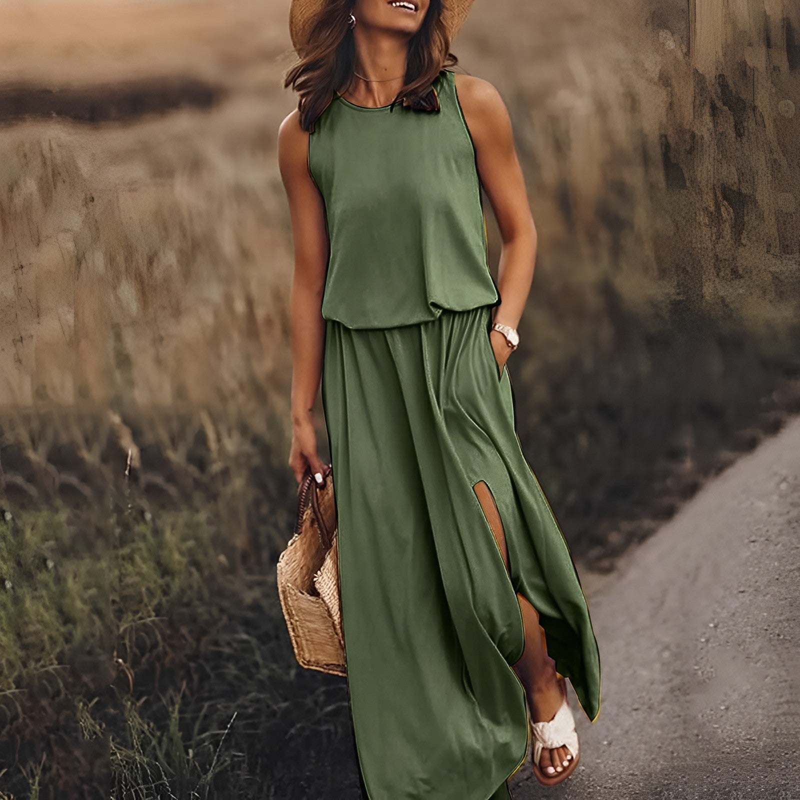 Elegant Ärmlös Maxiklänning Dam – Färgglad Sommarstil-3