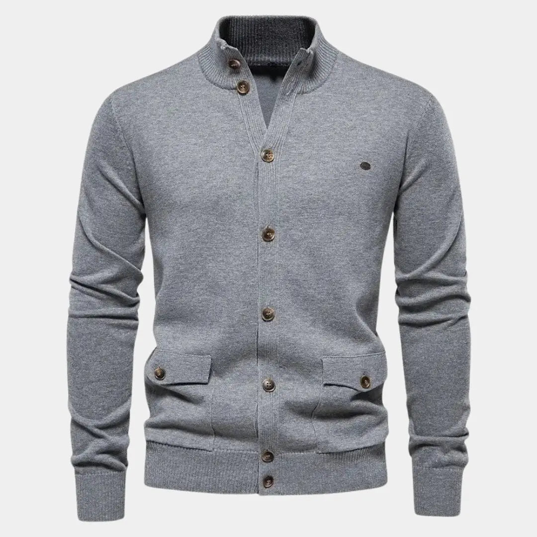 Echt Sweater Stickad Ståkrage Bomull Cardigan - Elegant och Bekväm Stil