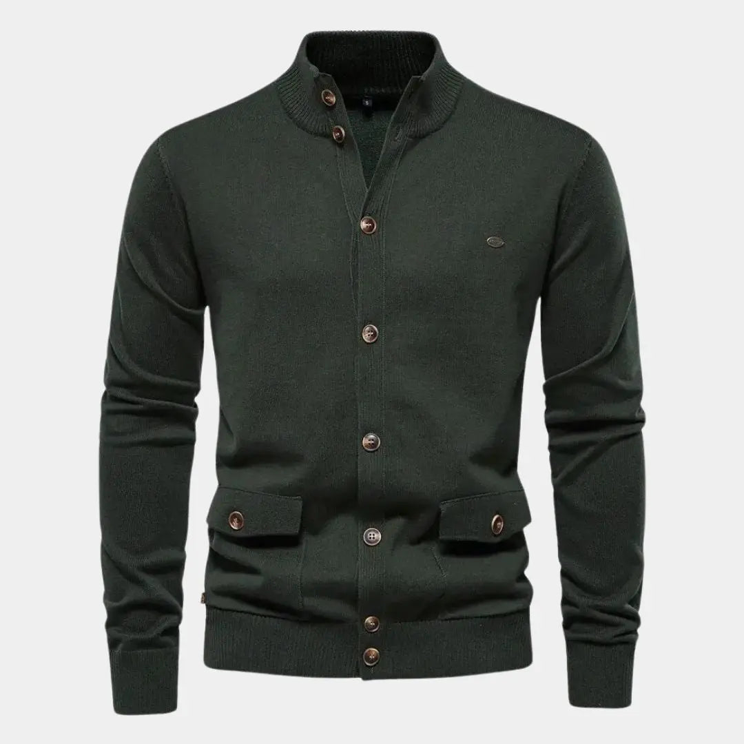 Echt Sweater Stickad Ståkrage Bomull Cardigan - Elegant och Bekväm Stil