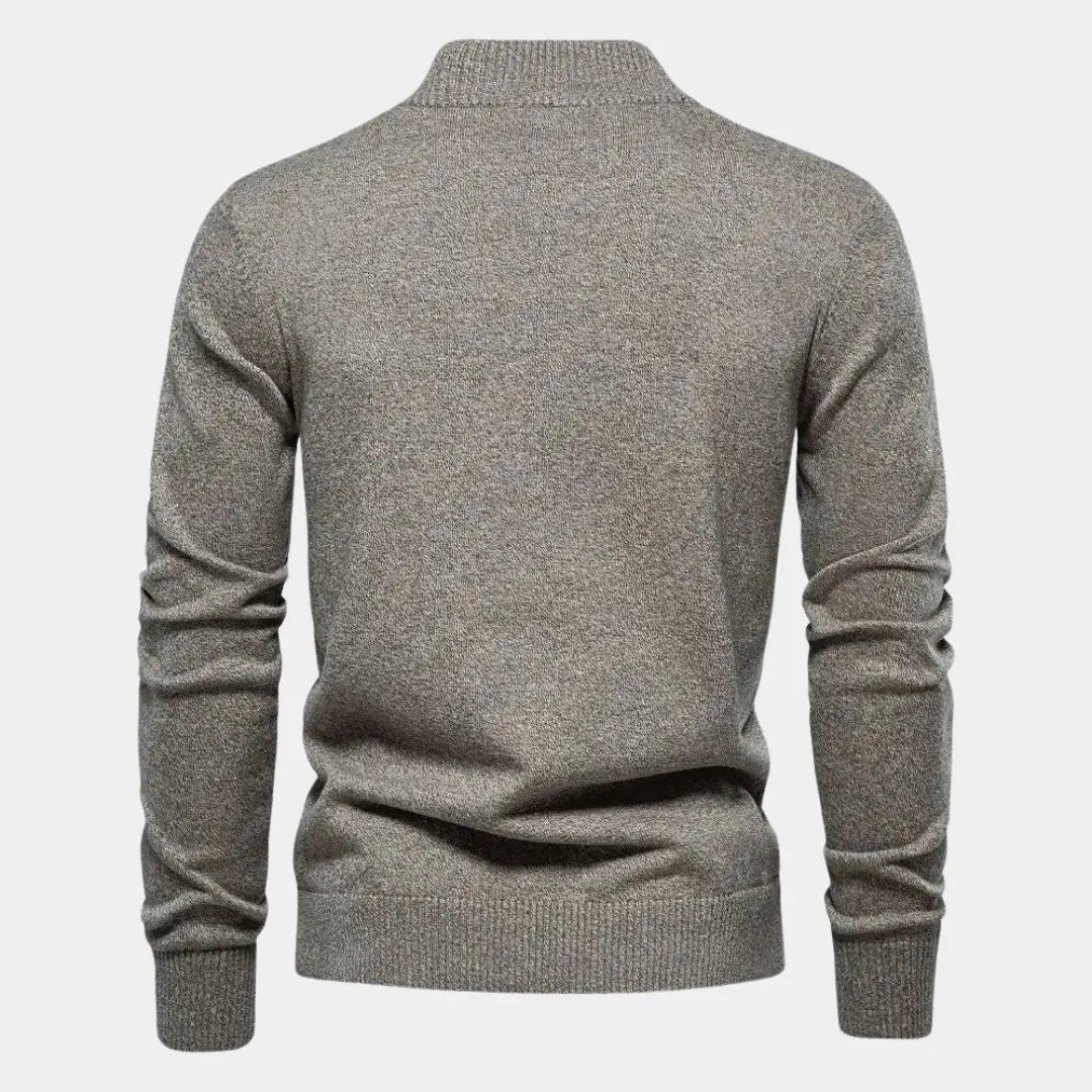 Echt Sweater Stickad Ståkrage Bomull Cardigan - Elegant och Bekväm Stil