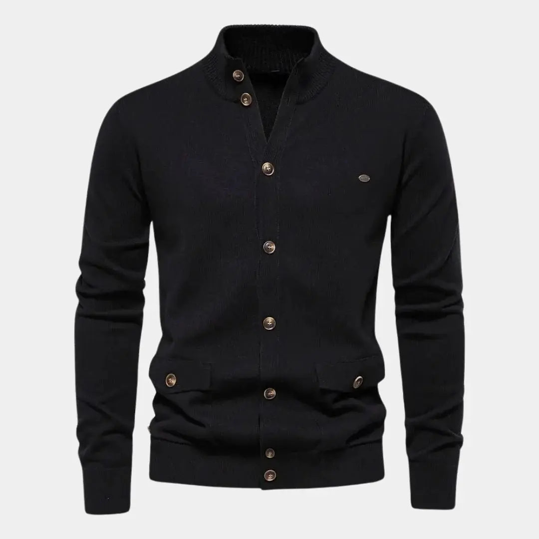 Echt Sweater Stickad Ståkrage Bomull Cardigan - Elegant och Bekväm Stil