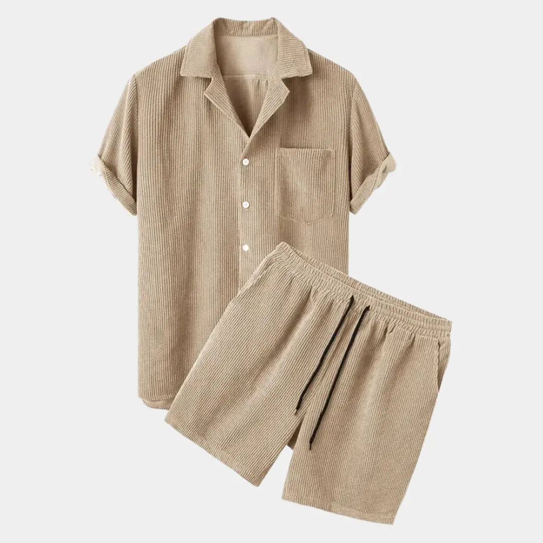 Echt set Minimalistisk Corduroy Set: Shorts och Skjorta för Stilmedvetna