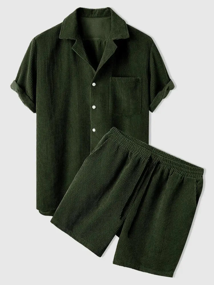 Echt set Minimalistisk Corduroy Set: Shorts och Skjorta för Stilmedvetna