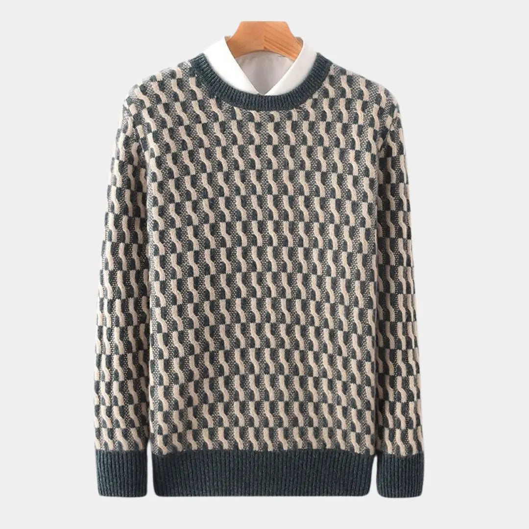 Echt sweater 100% Ull Geometrisk Rundhalsad Pullover - Elegant & Hållbar