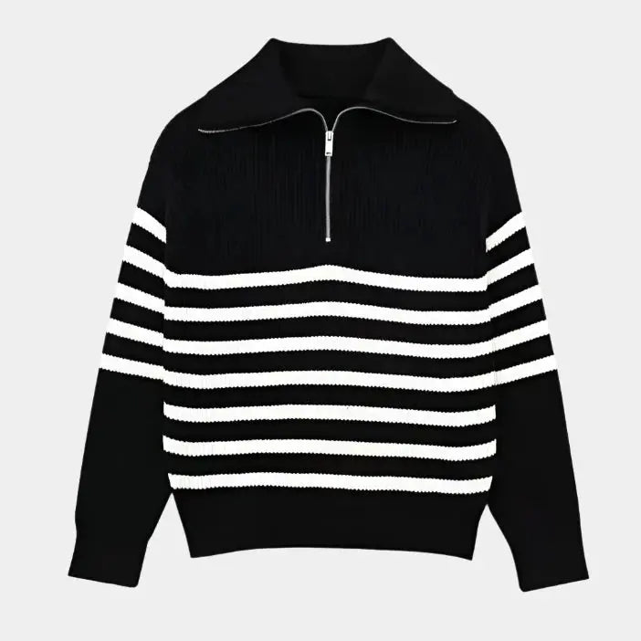 Echt sweater Avslappnad Randig Zip-Up Tröja - Stilren Komfort för Alla Tillfällen