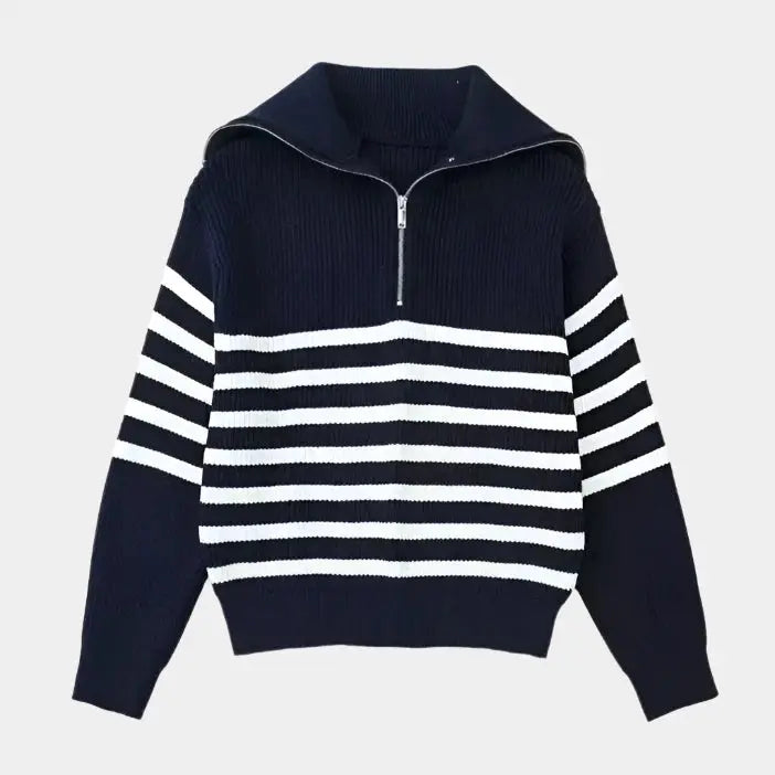 Echt sweater Avslappnad Randig Zip-Up Tröja - Stilren Komfort för Alla Tillfällen