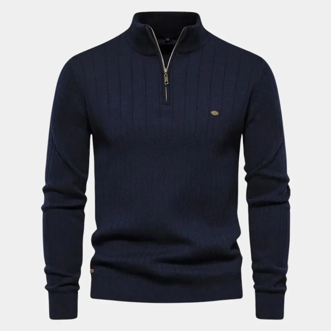 Echt sweater Bomullstrikå Vertikala Ränder Quarter-Zip Tröja - Stil & Komfort