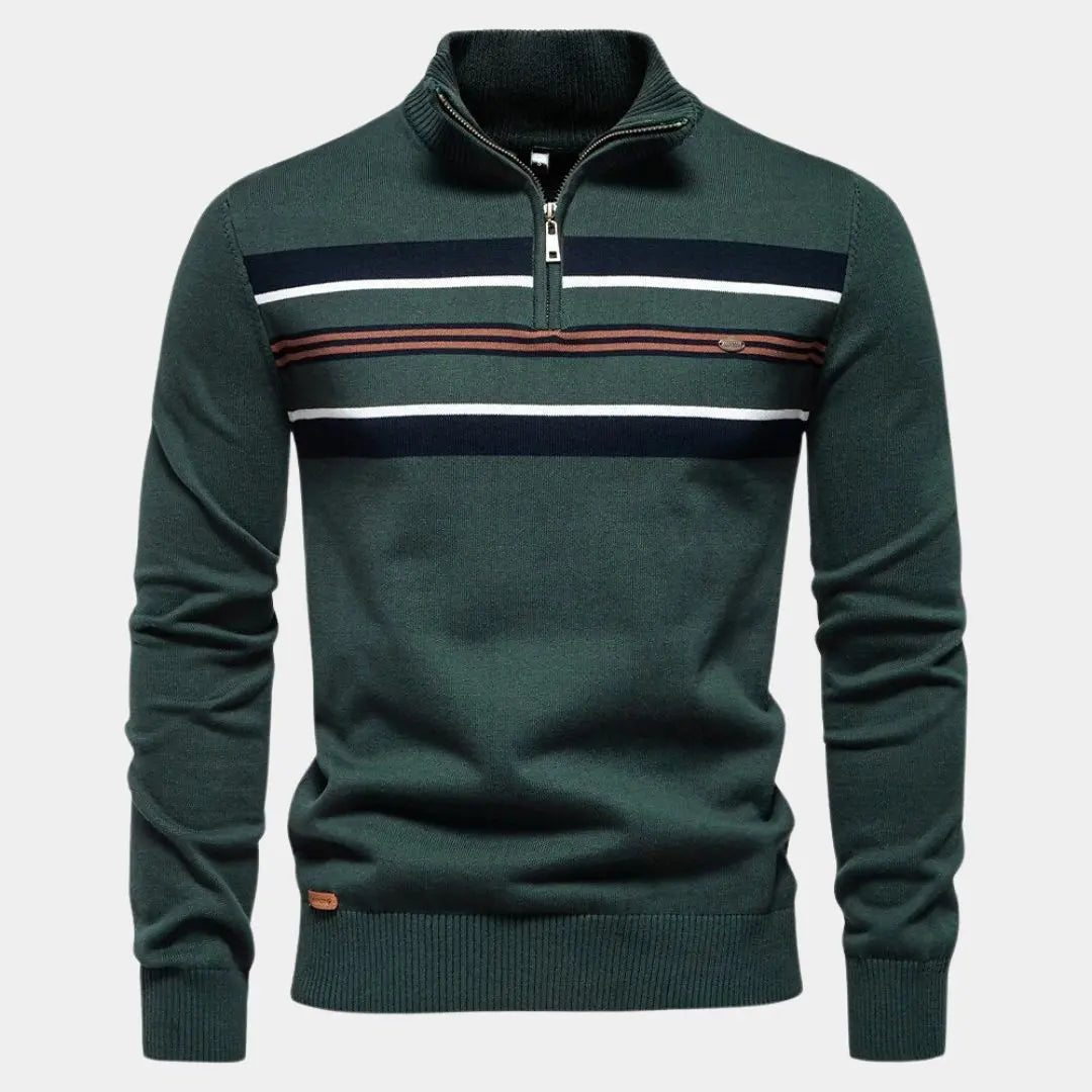 Echt sweater Stickad Randig Quarter-Zip Tröja - Stil och Komfort i Ett