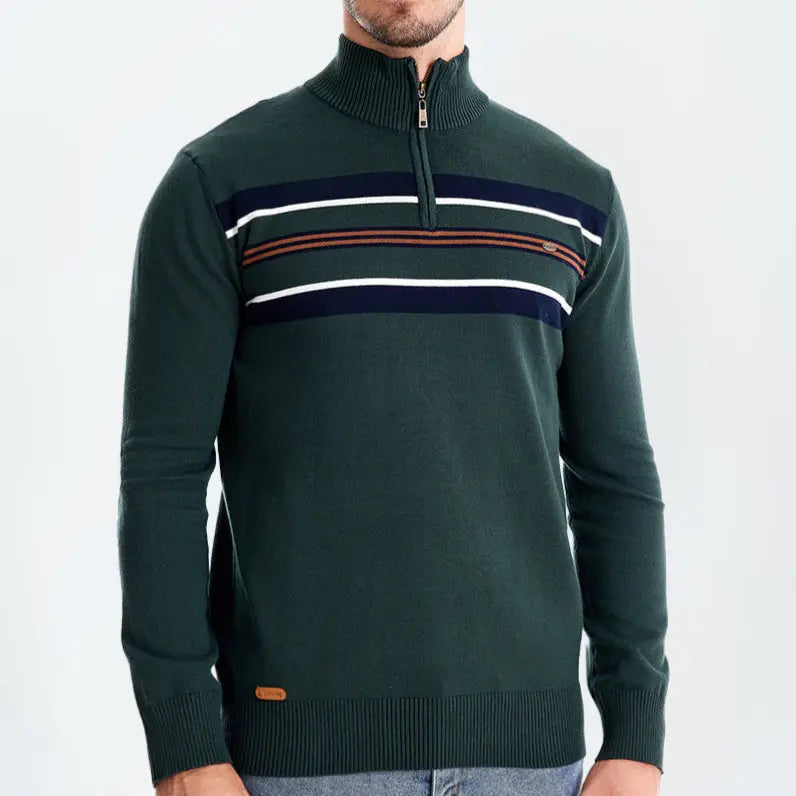 Echt sweater Stickad Randig Quarter-Zip Tröja - Stil och Komfort i Ett