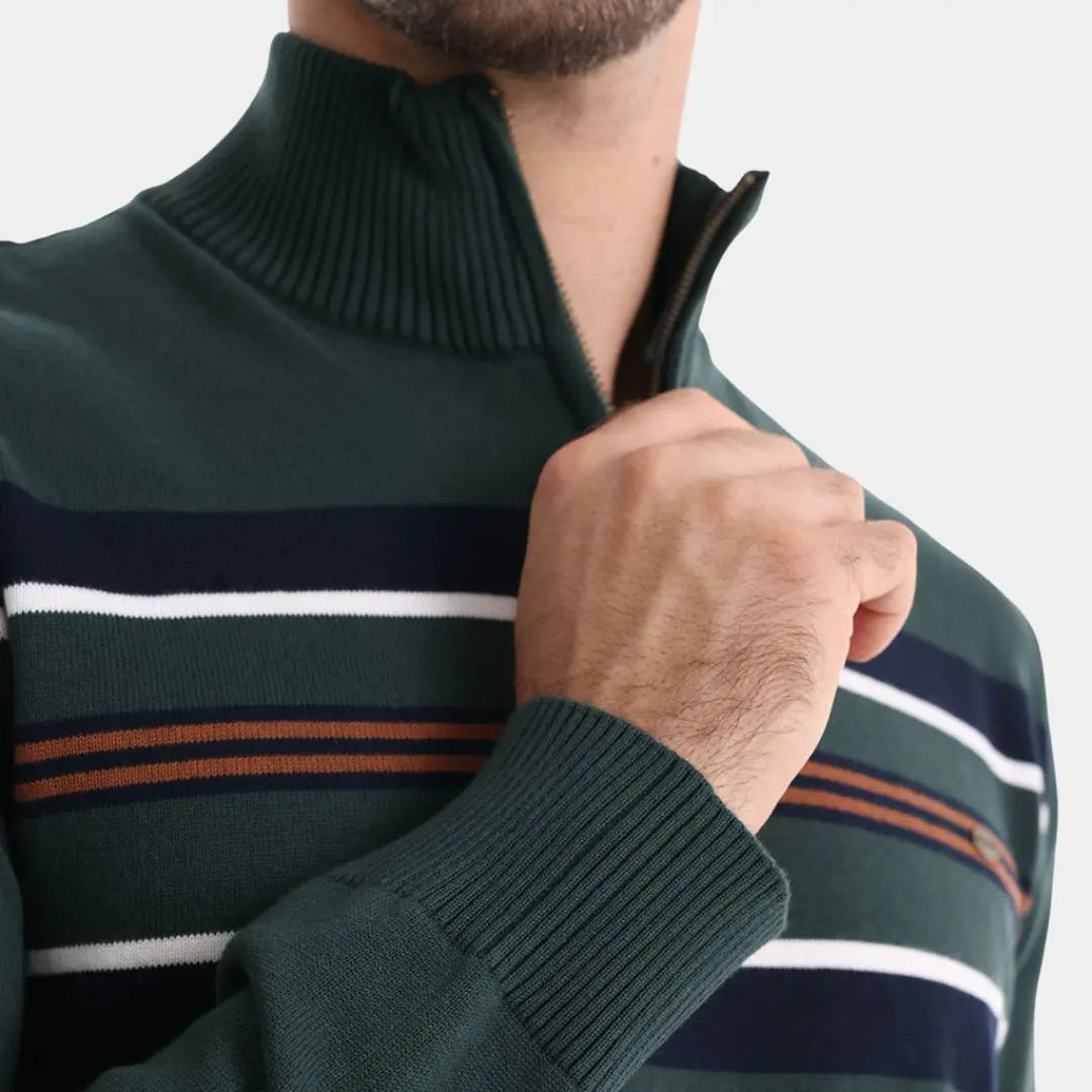 Echt sweater Stickad Randig Quarter-Zip Tröja - Stil och Komfort i Ett