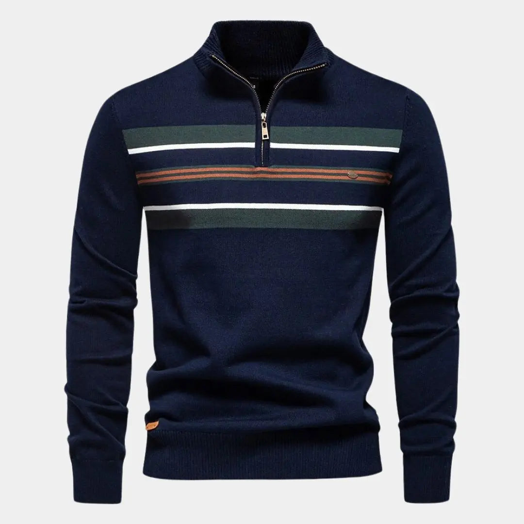 Echt sweater Stickad Randig Quarter-Zip Tröja - Stil och Komfort i Ett