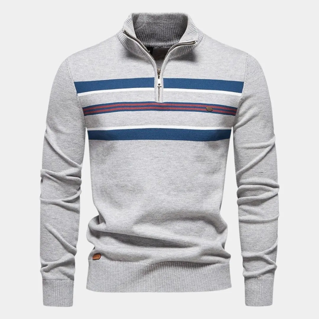 Echt sweater Stickad Randig Quarter-Zip Tröja - Stil och Komfort i Ett