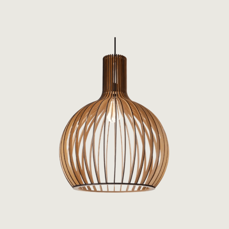 Elegant Hänglampa i Trä med Justerbar Höjd – Skandinavisk Design för Vardagsrum och Sovrum 0