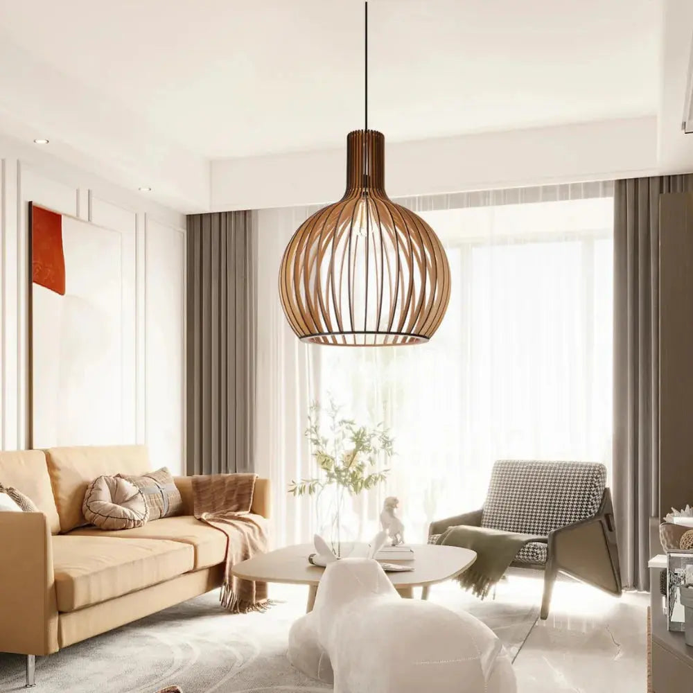 Elegant Hänglampa i Trä med Justerbar Höjd – Skandinavisk Design för Vardagsrum och Sovrum 2