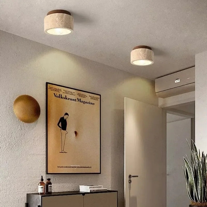 Elegant Plafondlampa i Travertin med Inbyggd LED Belysning för Hall och Trappenhus – Varm Vit, Modern Design 1