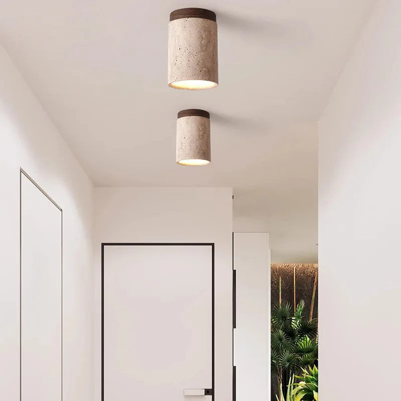 Elegant Plafondlampa i Travertin med Inbyggd LED Belysning för Hall och Trappenhus – Varm Vit, Modern Design 2