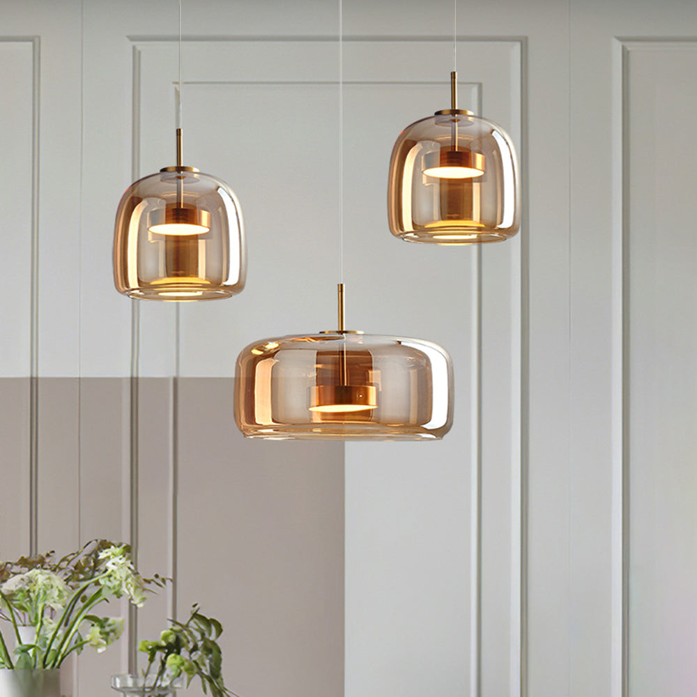 Elegant Retro Hänglampa i Metall och Amberglas – Modern LED Belysning för Hem och Kontor 2