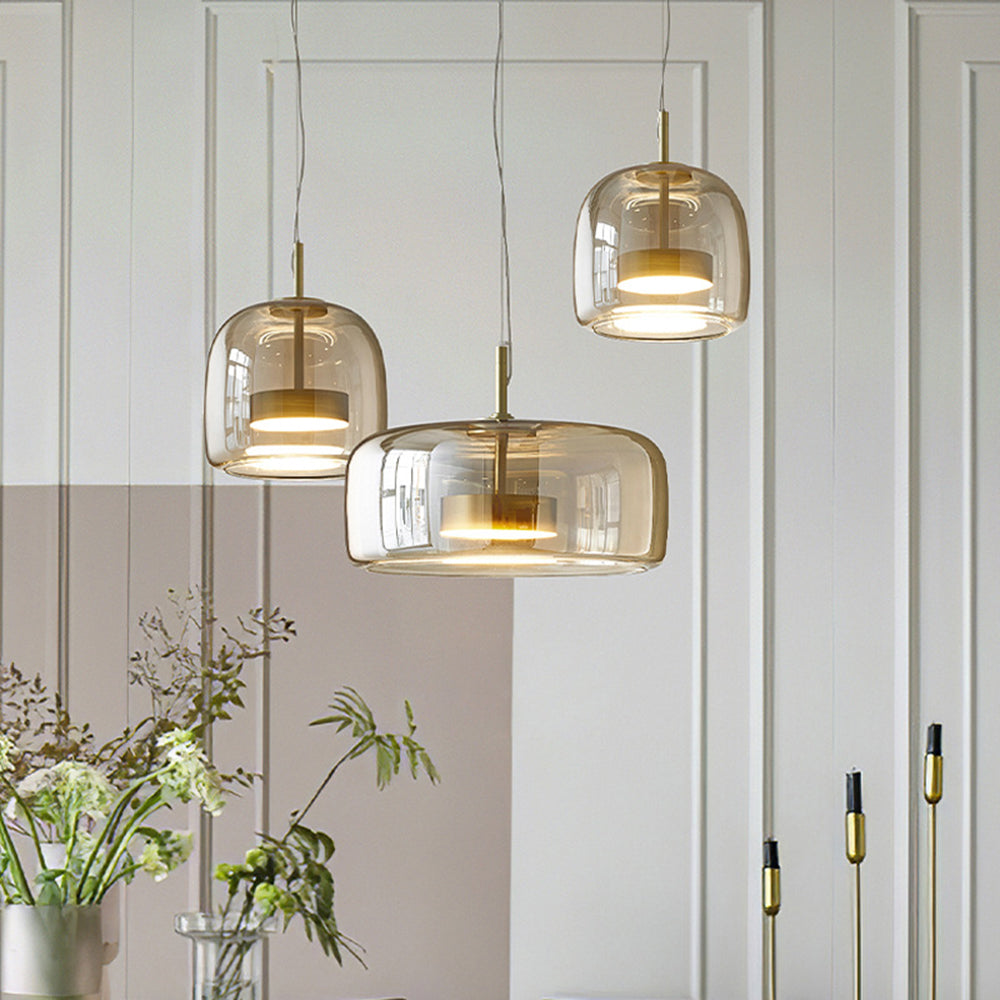 Elegant Retro Hänglampa i Metall och Amberglas – Modern LED Belysning för Hem och Kontor 6