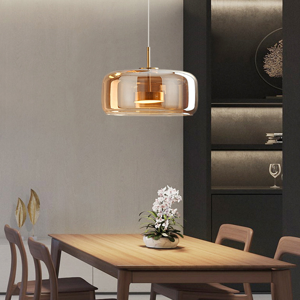 Elegant Retro Hänglampa i Metall och Amberglas – Modern LED Belysning för Hem och Kontor 9