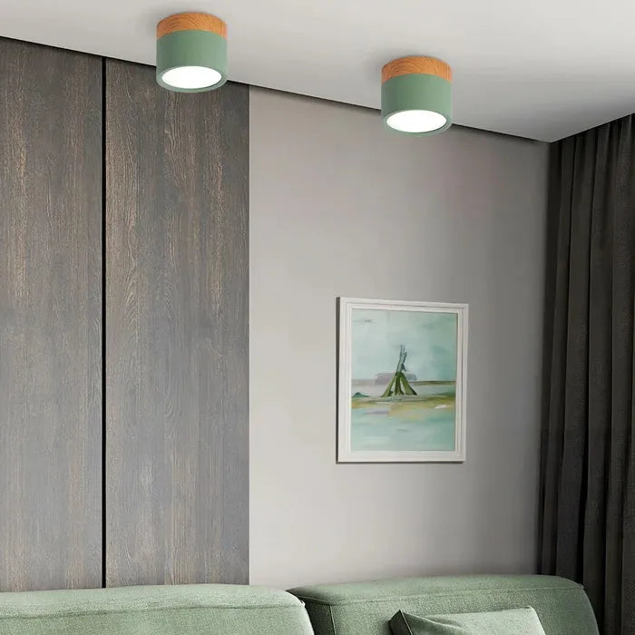 Färgglad Plafondlampa i Metall och Trä – Kompakt Design för Kök och Bar, E27 Sockel, 18x15 cm 6
