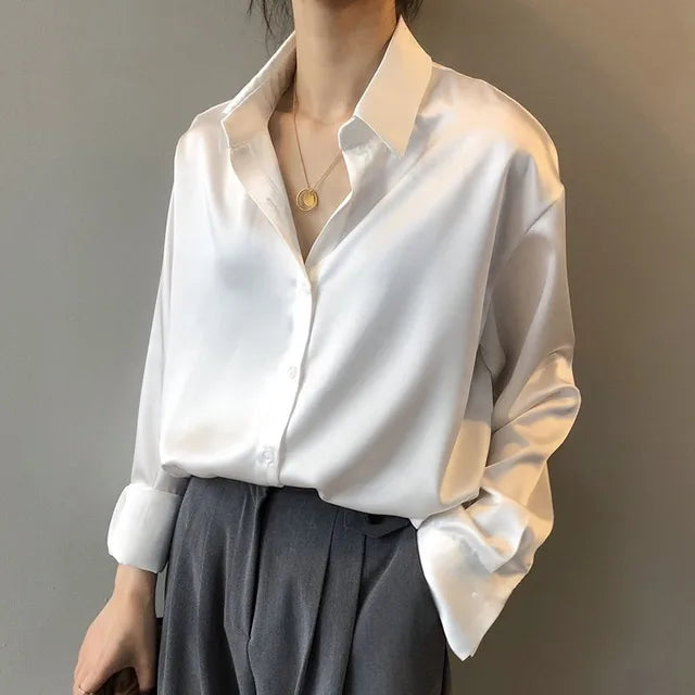 Elegant Vit Blus för Dam - Långärmad och Avslappnad Stil-2