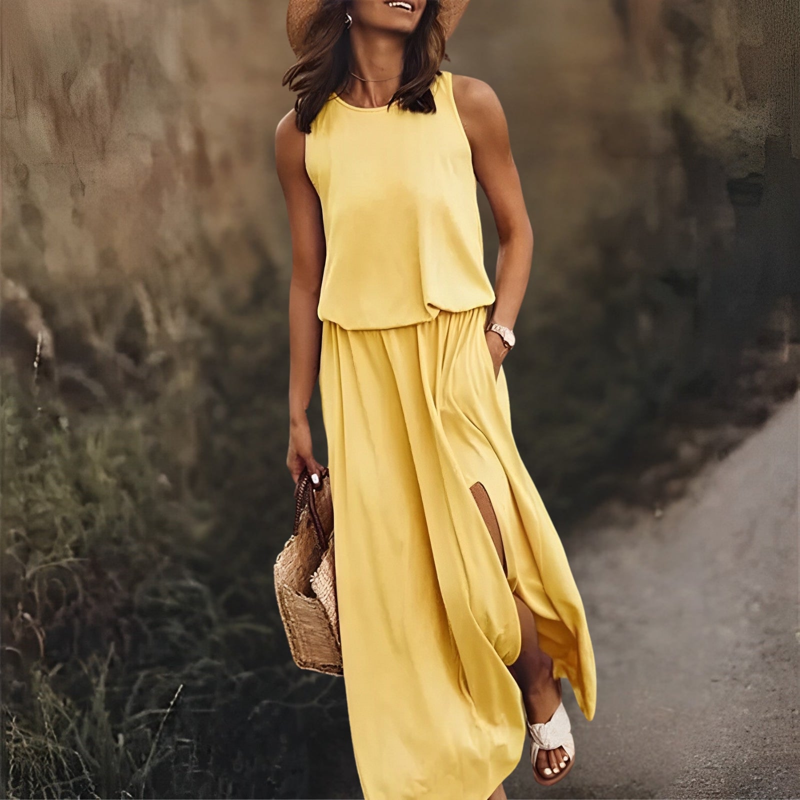 Elegant Ärmlös Maxiklänning Dam – Färgglad Sommarstil-5