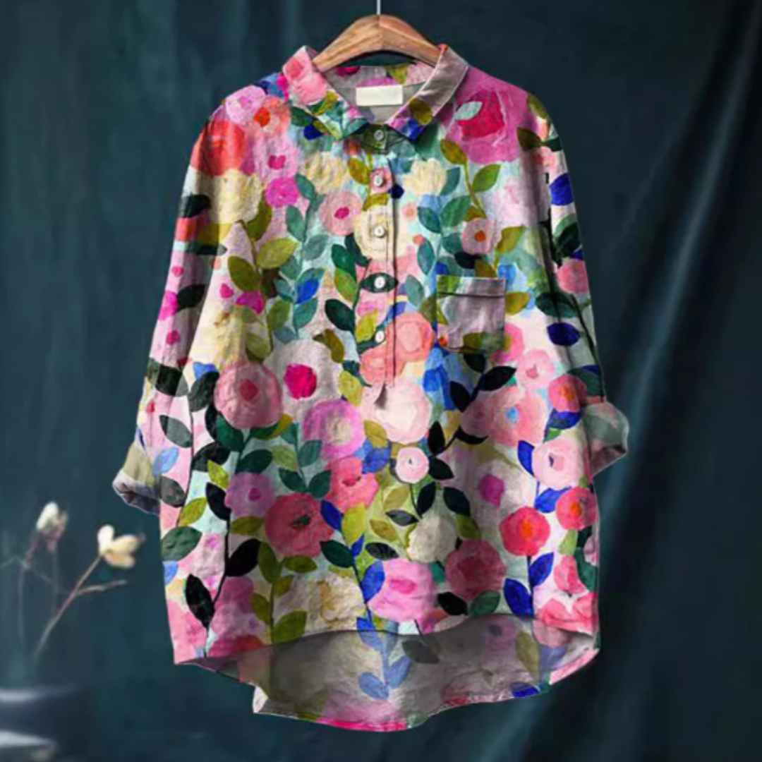 Elegant Damblus Med Blommigt Tryck För Sommarens Stil-1