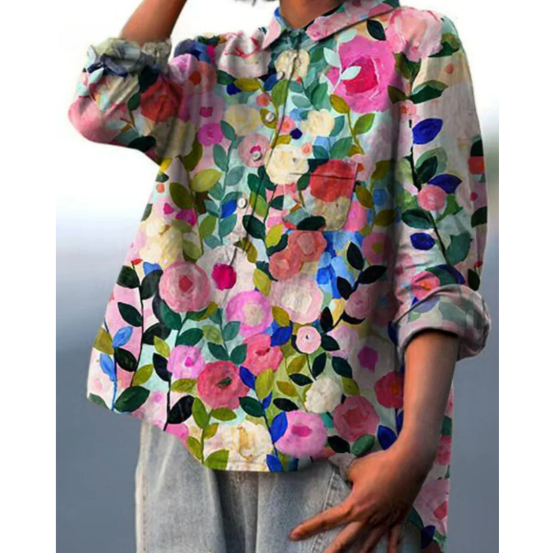 Elegant Damblus Med Blommigt Tryck För Sommarens Stil-4