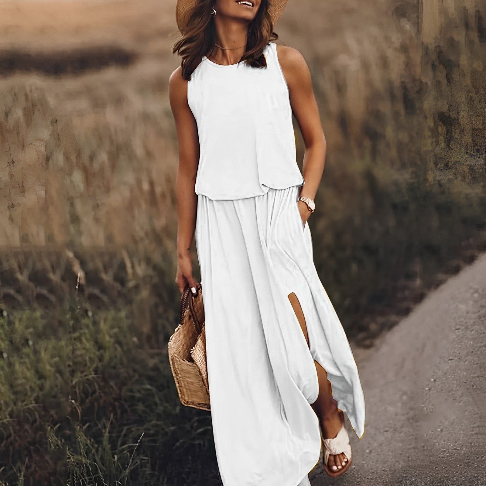 Elegant Ärmlös Maxiklänning Dam – Färgglad Sommarstil-4
